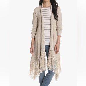 BCBGMaxAzria Soho fringe open sweater jacket in natural
